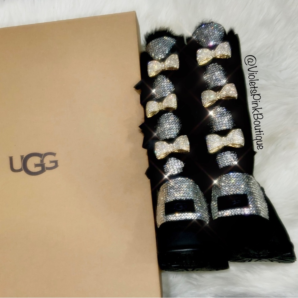 Custom bling crystal Bailey bow tall Ugg boots with Swarovski Women’s boots